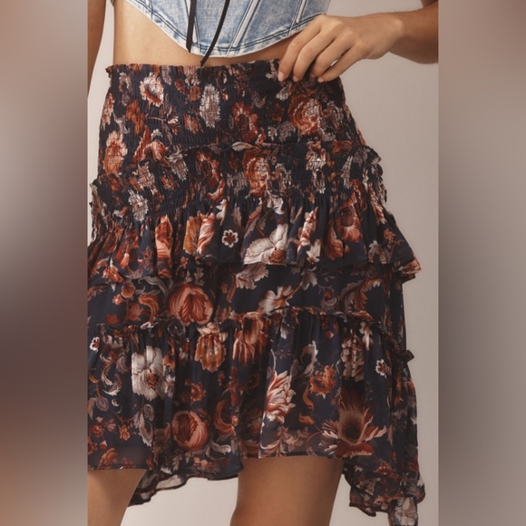 Anthropologie | BY ANTHROPOLOGIE ASYMMETRICAL SMOCKED MINI SKIRT | Medium | NWT - Picture 4 of 9